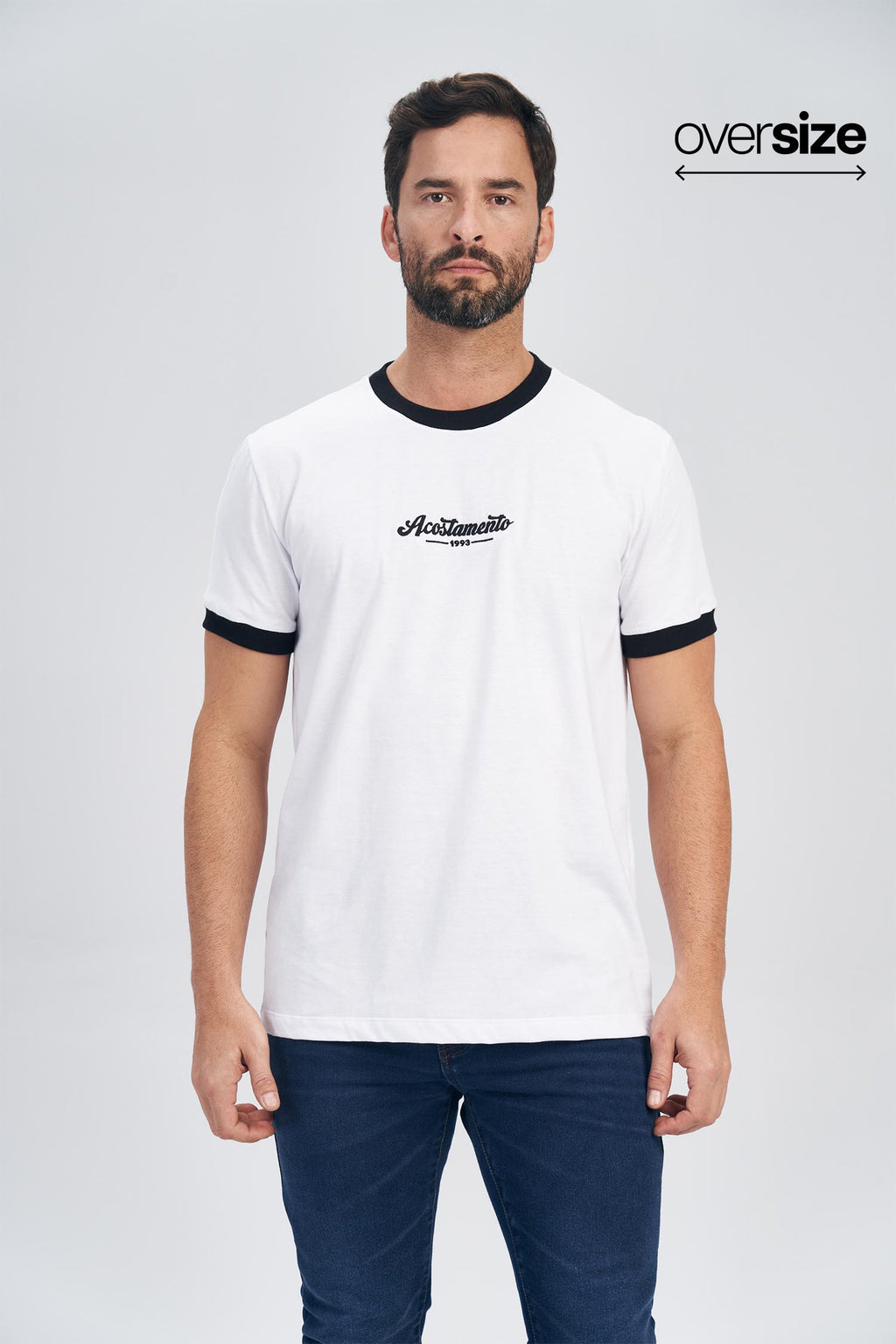 Camiseta Color Contrast Masculina Oversize Acostamento Branco