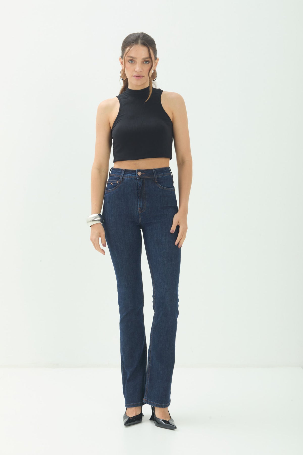 Calça Jeans Boot Cut Clássica ACT Feminina Jeans Escuro