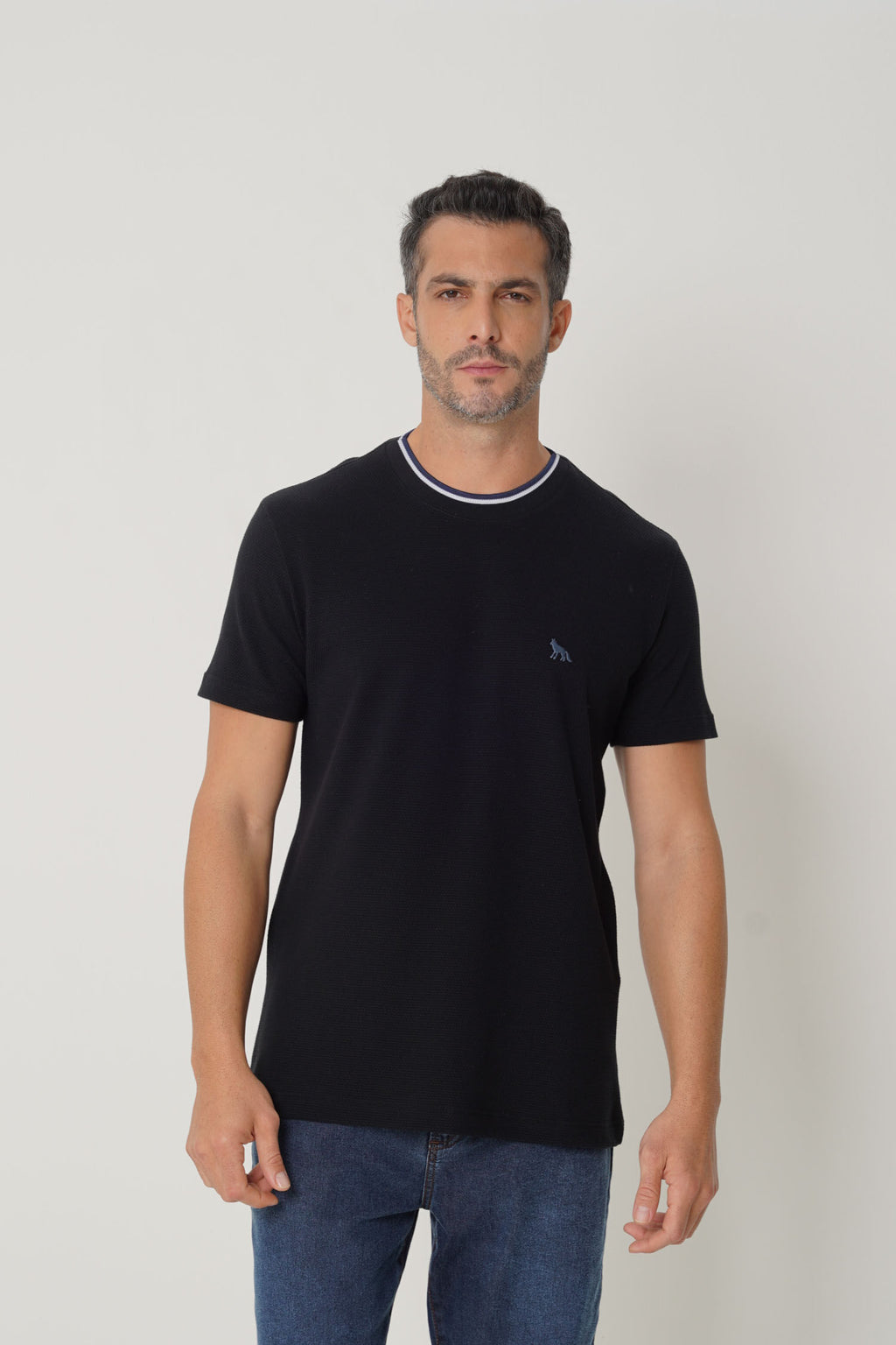 Camiseta Casual Com Bordado Masculina Acostamento Preto