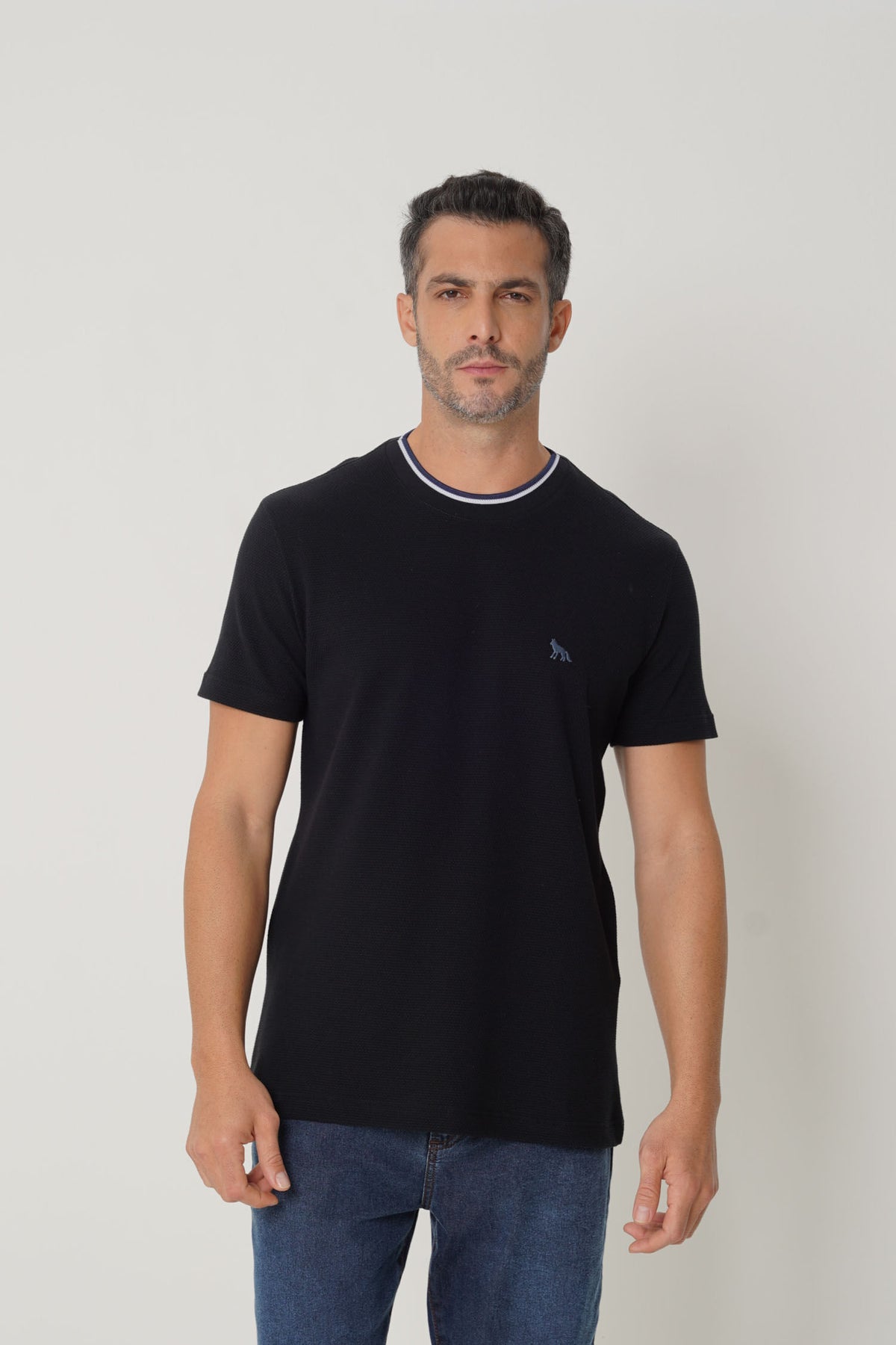 Camiseta Casual Com Bordado Masculina Acostamento Preto
