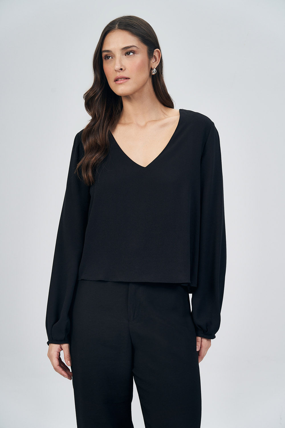 Blusa Decote V Fashion Feminina Acostamento Preto