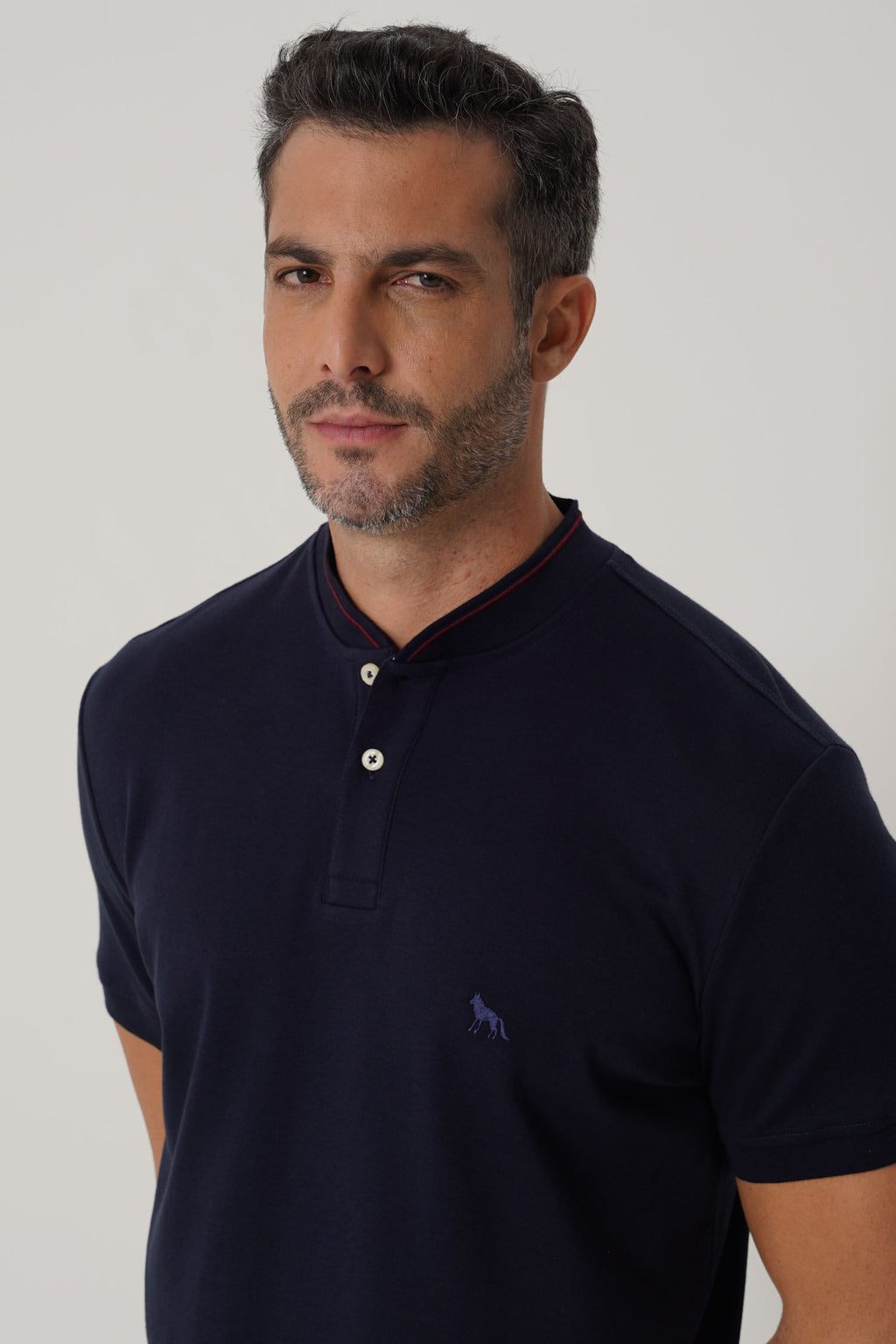 Polo Gola Padre Masculina Acostamento Marinho