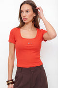 Blusa Canelada Decote Quadrado ACT Feminina Hot Red