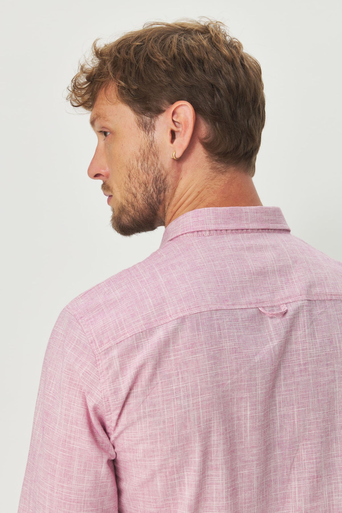 Camisa Leve Manga Longa Masculina Acostamento Bordo Mesclado