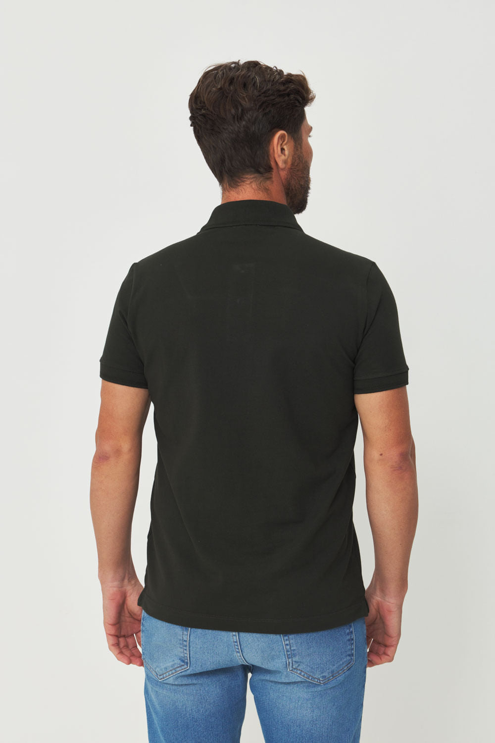 Polo Básica Com Bordado Masculina Acostamento Verde Folhagem