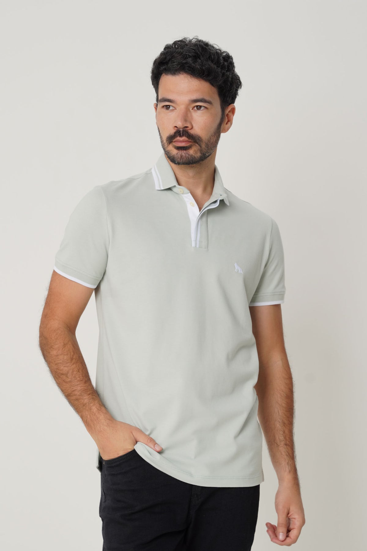 Polo Gola Contrastante Masculina Acostamento Verde Cidreira