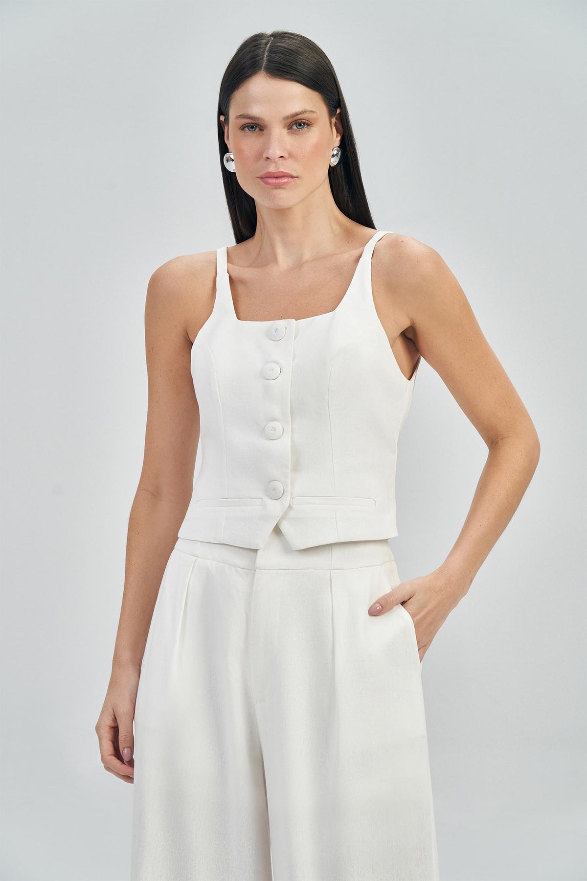 Colete Linho Feminino Acostamento Preto