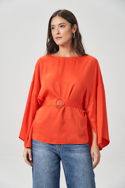 Blusa Manga Fluída Feminina Acostamento Orange Rust