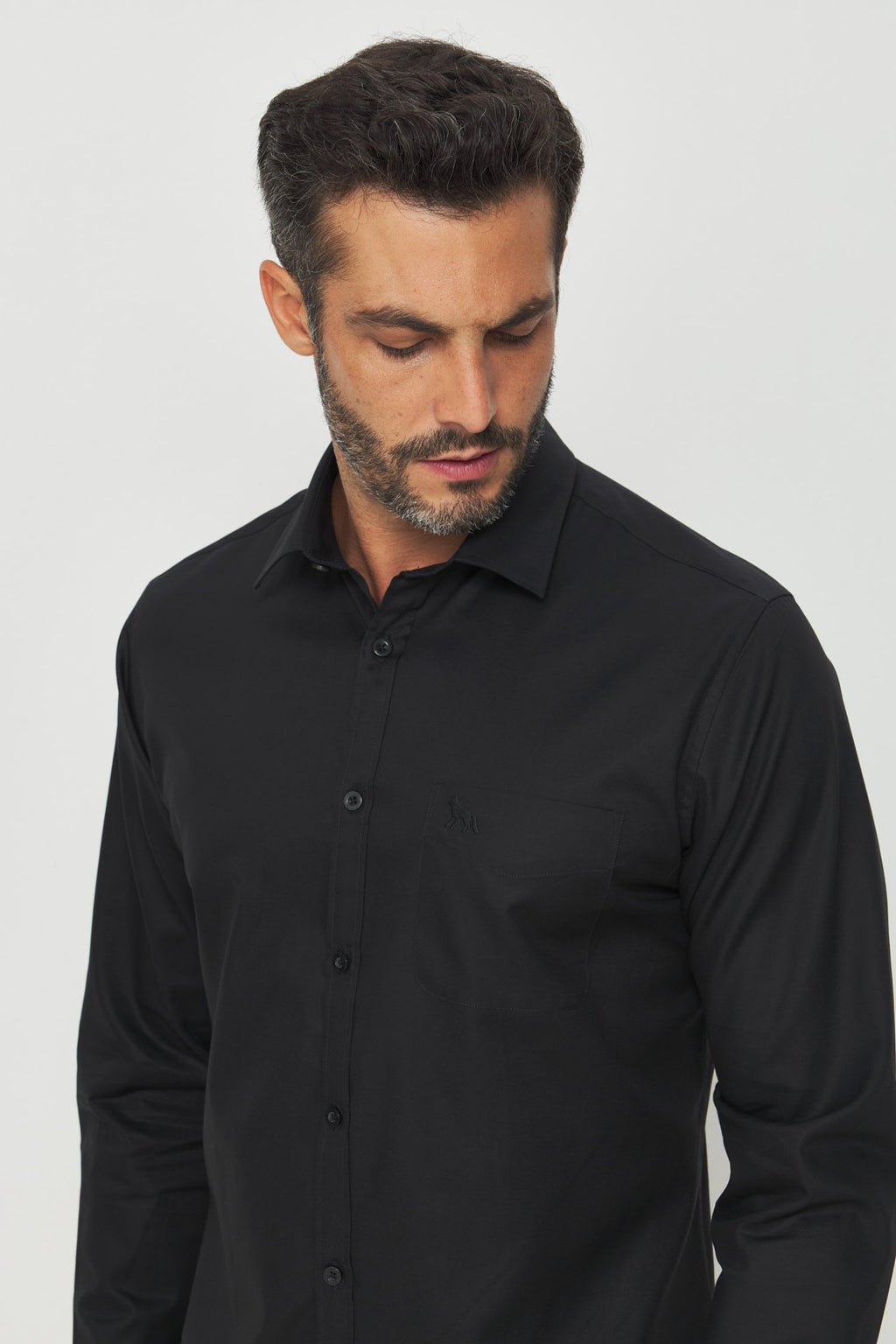 Camisa Manga Longa Scrivania Masculina Acostamento Preto