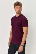 Camiseta Básica Lobo Bordado Masculina Acostamento Vinho Syrah