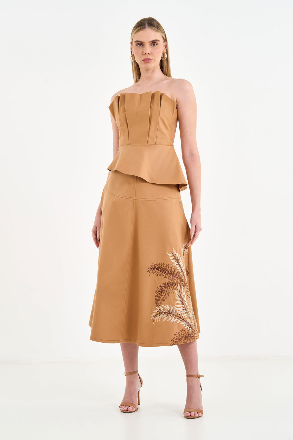 Saia Sarja Midi Bordada ACT Feminino Fendi