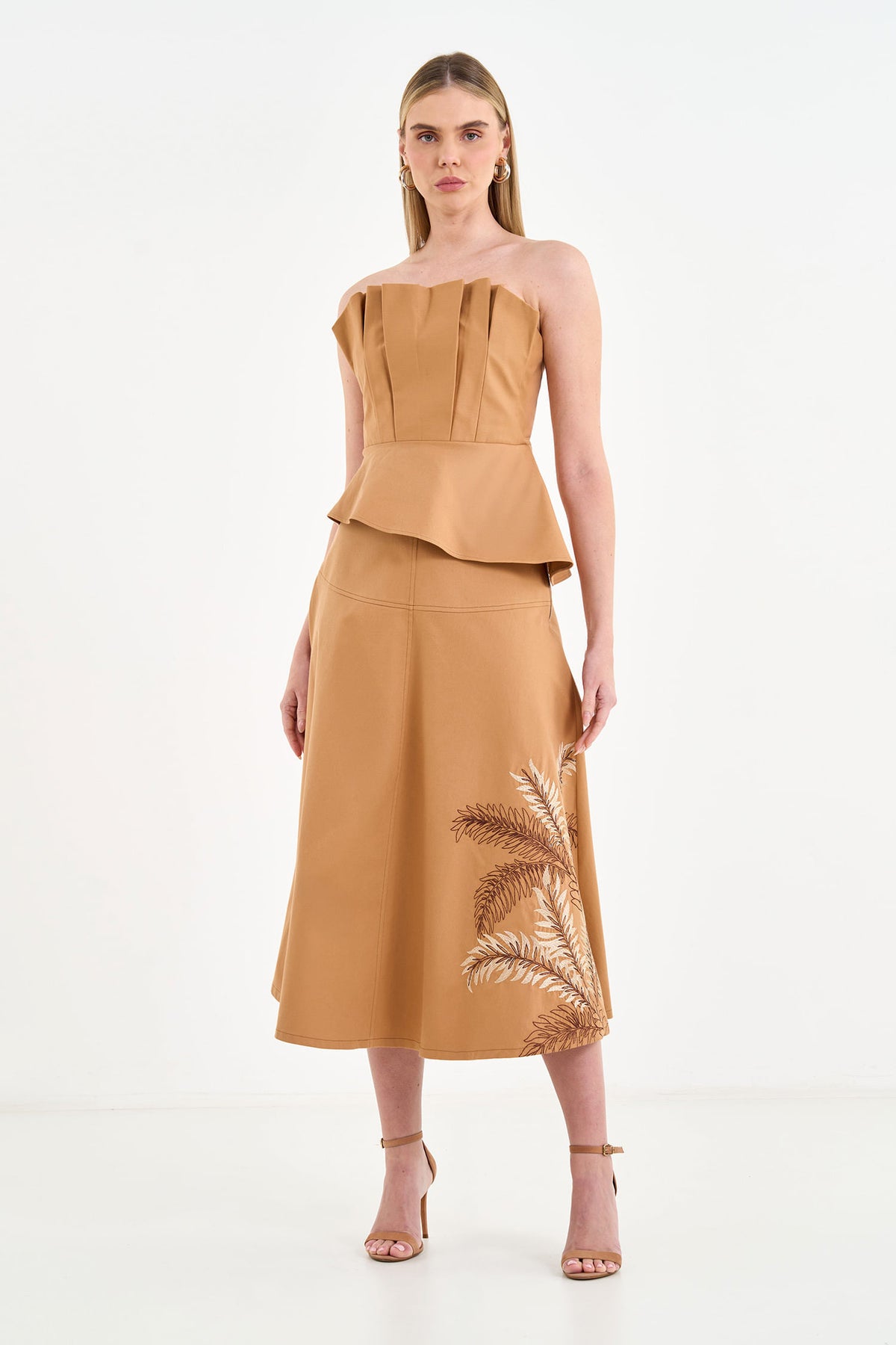 Saia Sarja Midi Bordada ACT Feminino Fendi