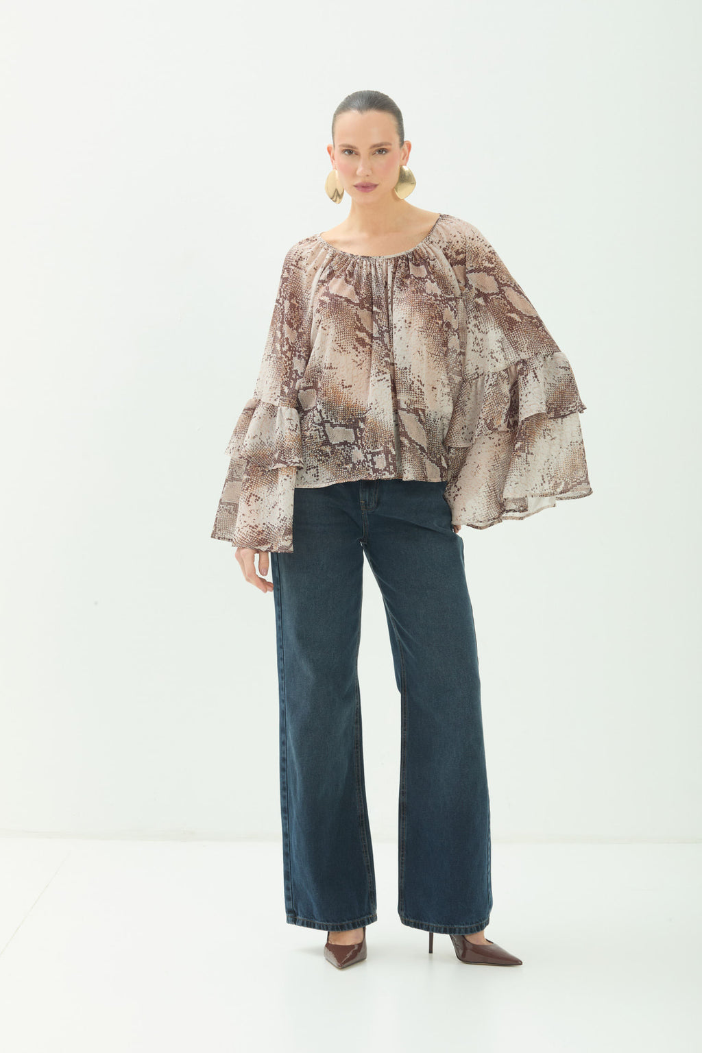 Blusa Manga Longa Fluida ACT Feminina Snake Skin