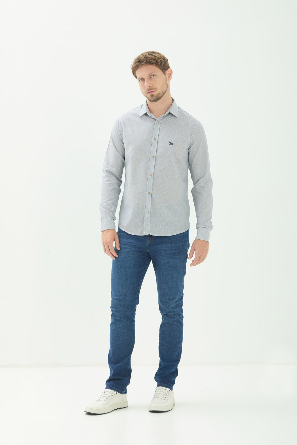 Camisa Listrada Manga Longa Masculina Acostamento Listrado Mini Preto