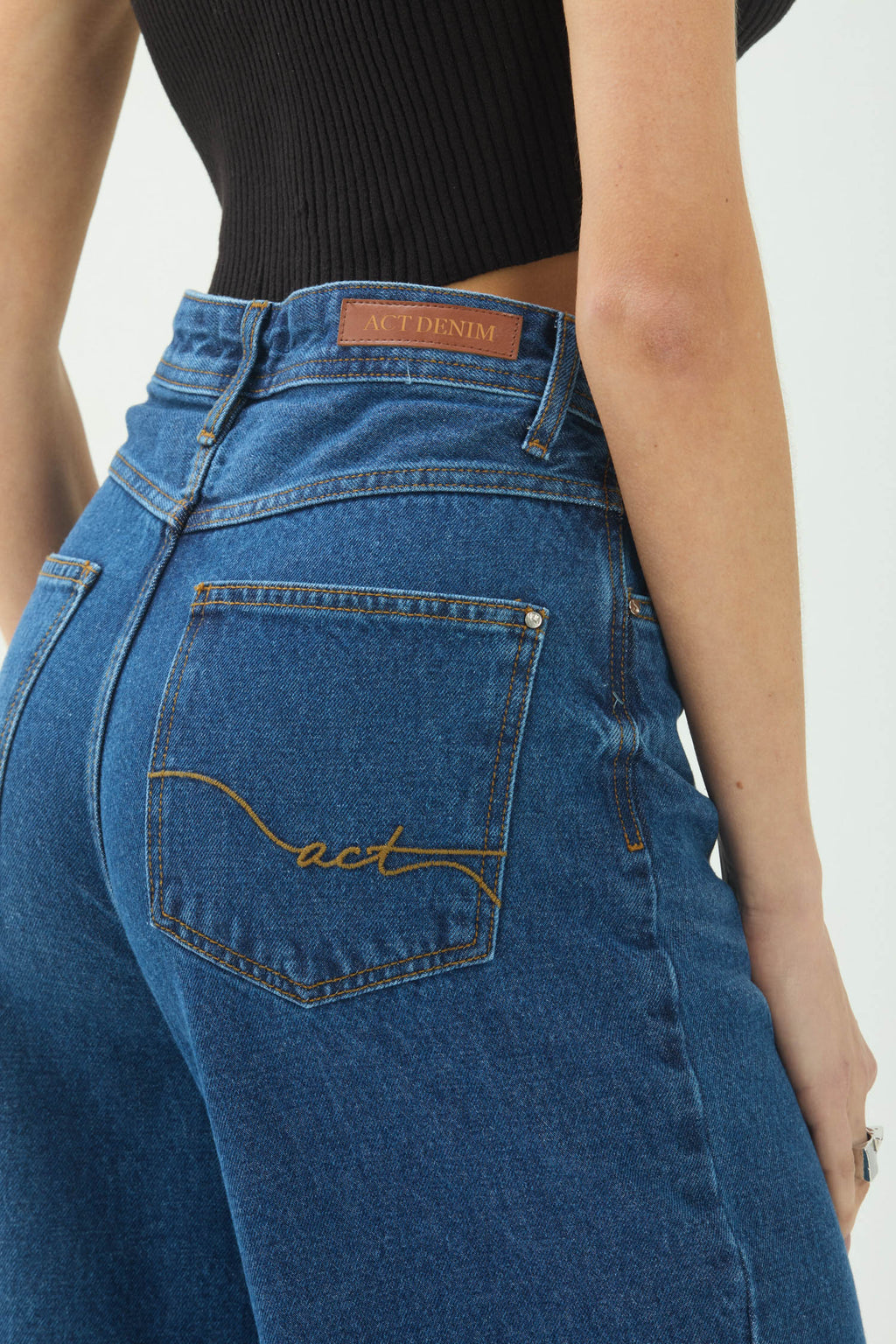 Calça Jeans Wide Leg Básica ACT Feminina Jeans Intermediario