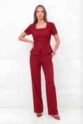 Blusa Decote Quadrado Peplum ACT Feminina Deep Brown