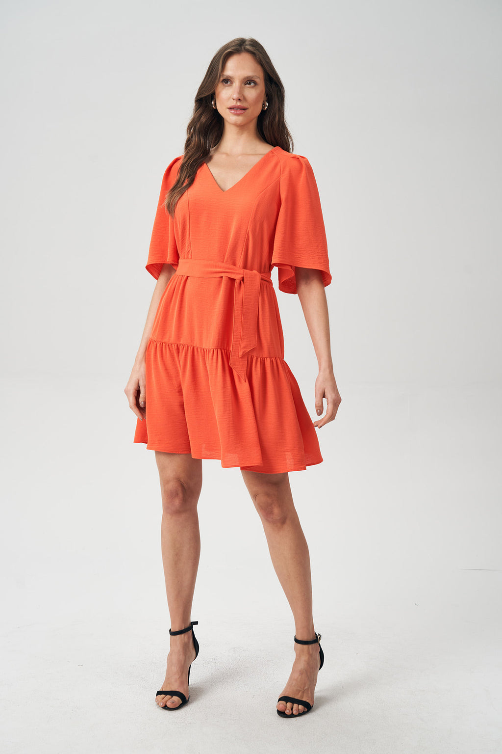 Vestido Curto com Faixa Feminino Acostamento Orange Rust