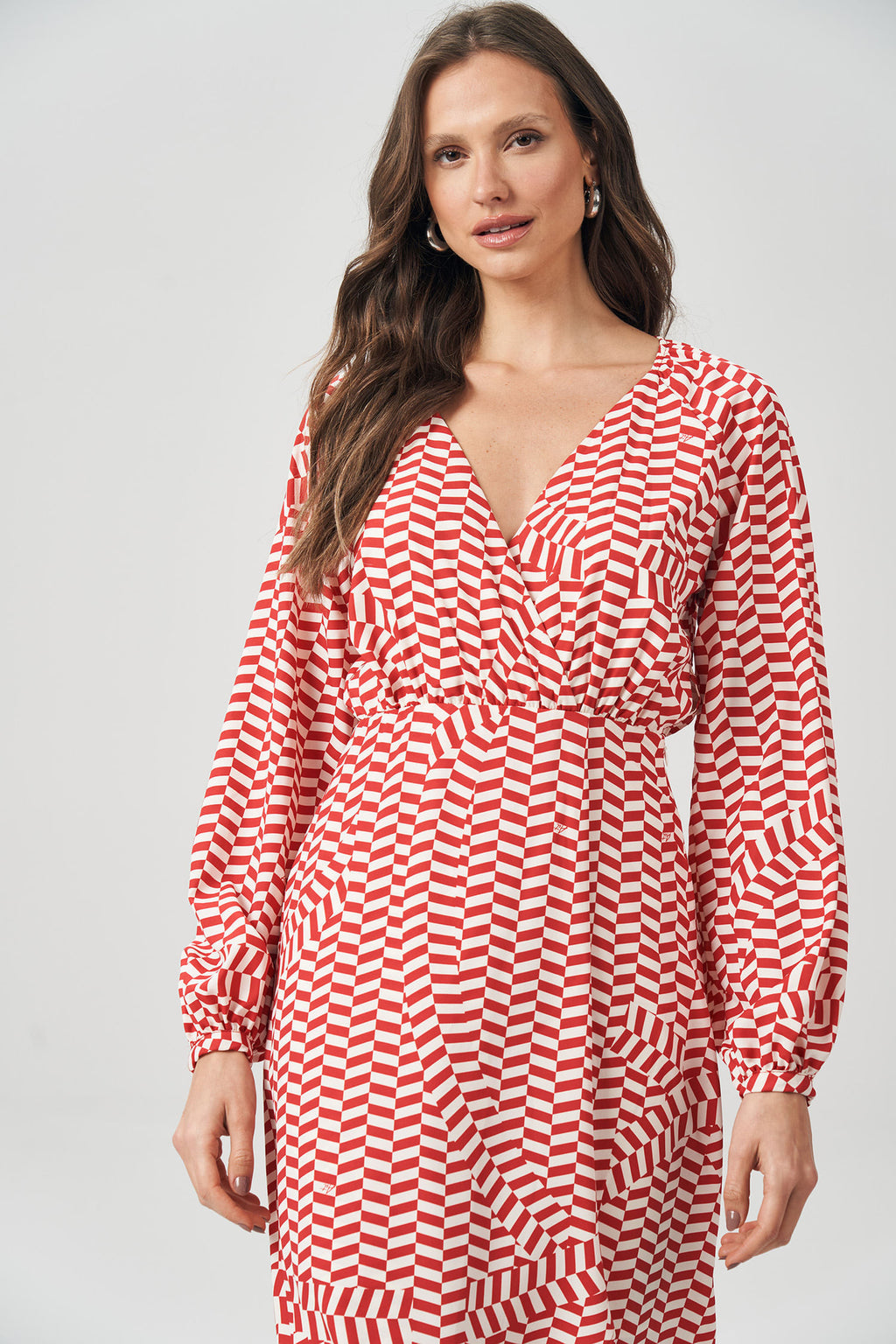 Vestido Midi Estampado Feminino Acostamento Red Mosaic