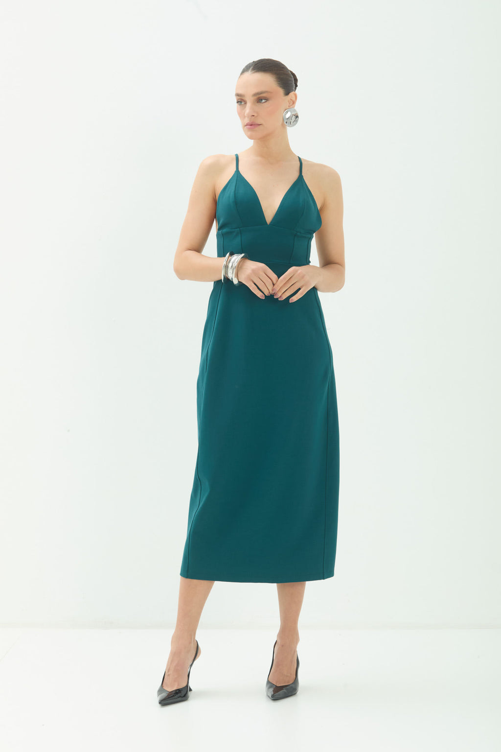 Vestido Midi Com Fenda  ACT Feminino Deep Forest