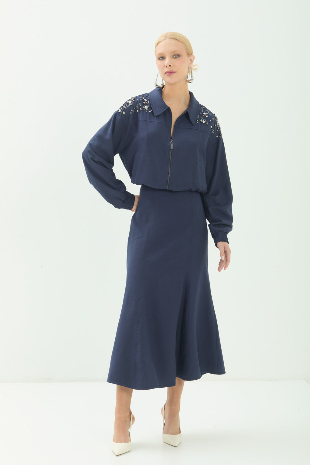 Jaqueta Com Pedrarias E Zíper ACT Feminina Royal Blue