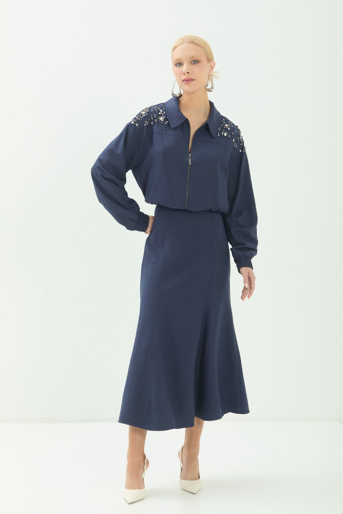 Jaqueta Com Pedrarias E Zíper ACT Feminina Royal Blue