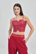 Top PU Zíper Frontal Feminino Acostamento Cranberry