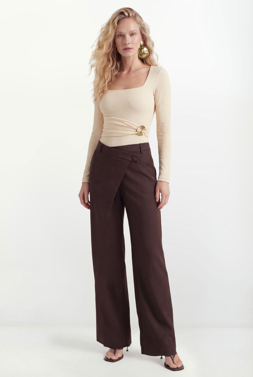 Blusa Manga Longa Texturizada ACT Feminina Classic Cream