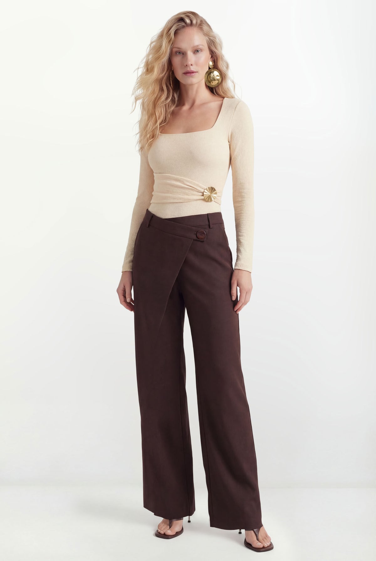 Blusa Manga Longa Texturizada ACT Feminina Classic Cream