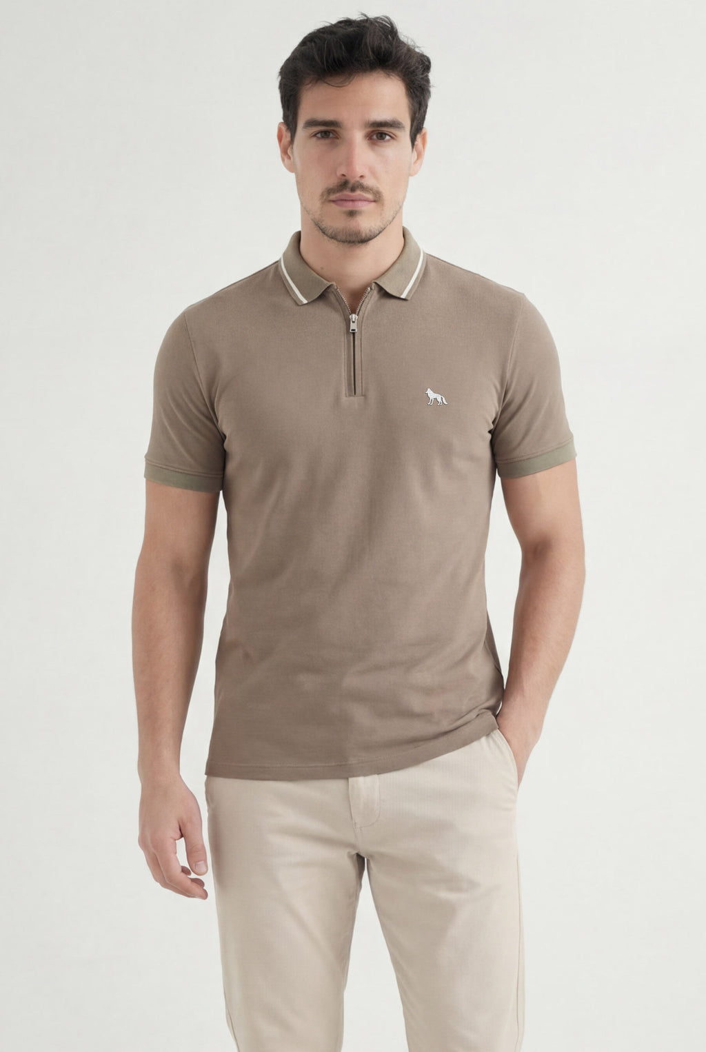 Polo Com Zíper Masculino Acostamento Capuccino