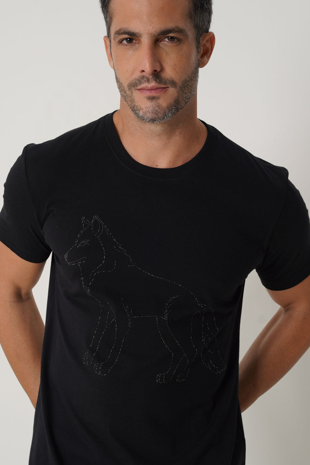 Camiseta Estampa Lobo Masculina Acostamento Preto