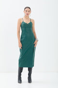 Vestido Midi PU Com Alças Finas ACT Feminino Deep Forest