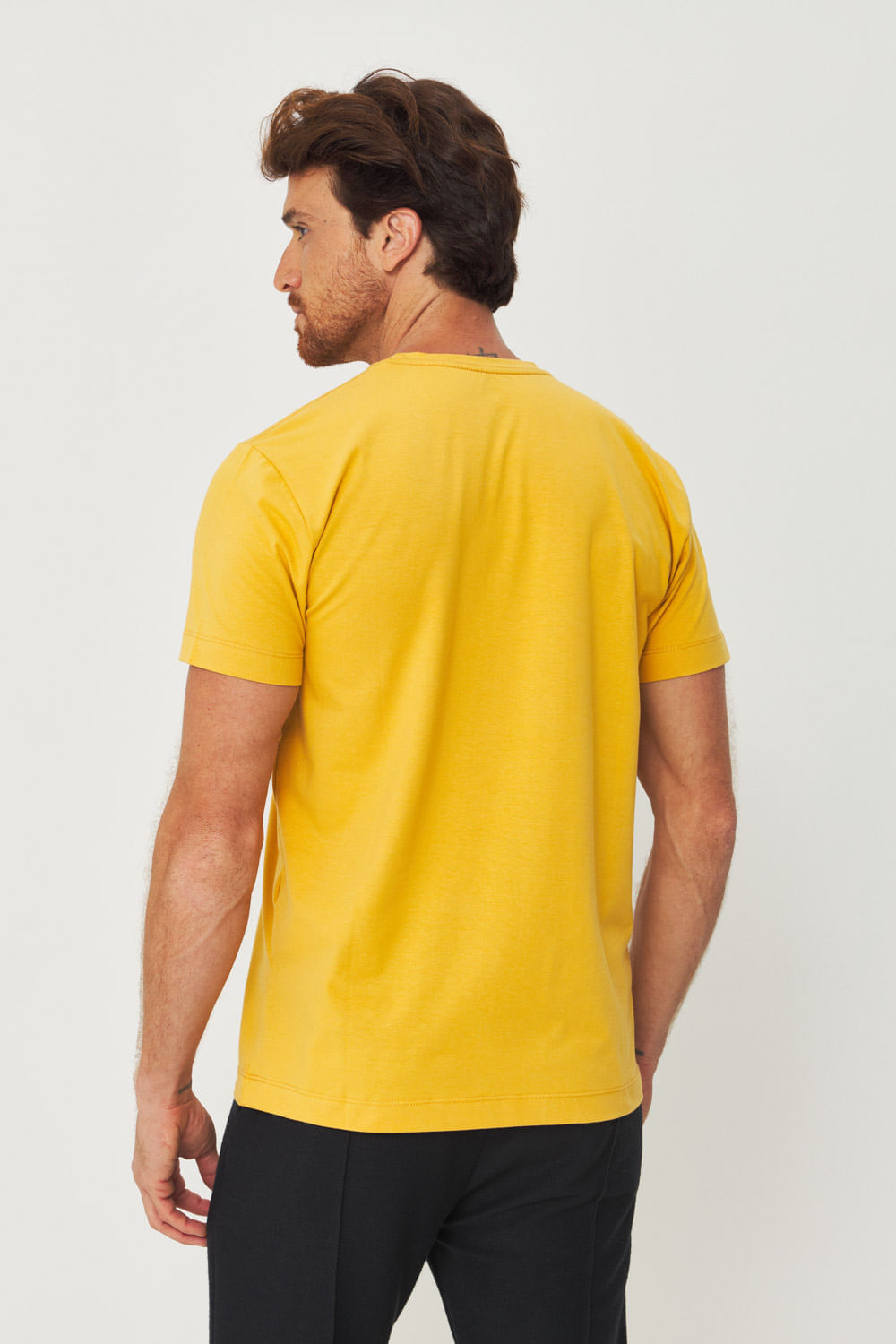 Camiseta Mini Lettering Masculina Acostamento Amarelo Ocre
