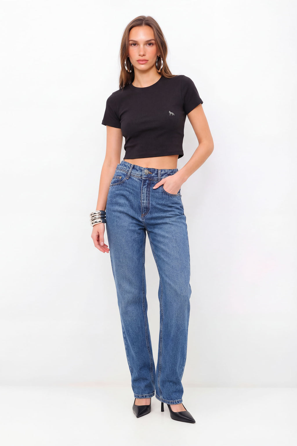Calça Jeans Straigth Básica ACT Feminina Jeans Intermediario