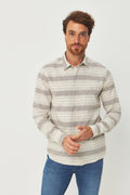 Camisa Manga Longa Listrada Masculina Acostamento Listrado Bege