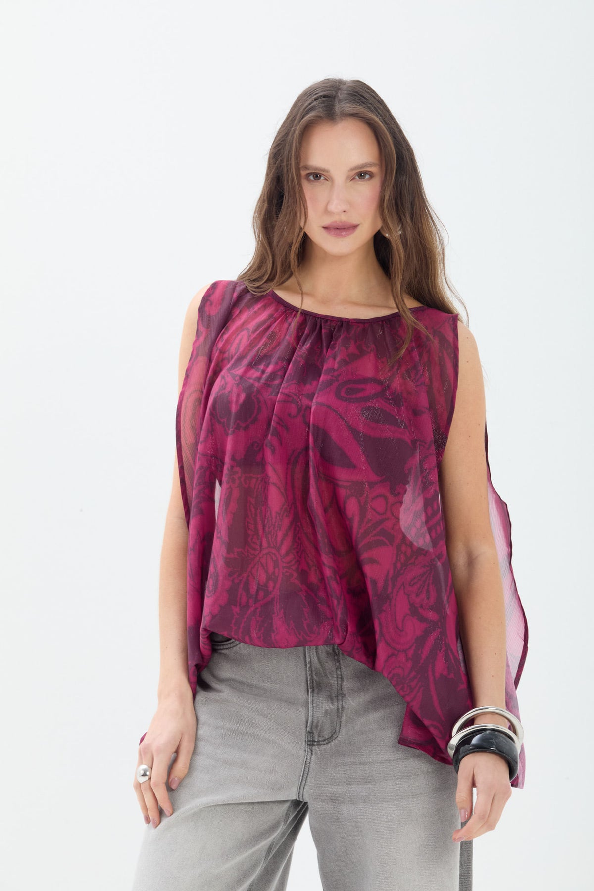 Blusa Estampada Fluida Sem Manga ACT Feminina Deep Mirage