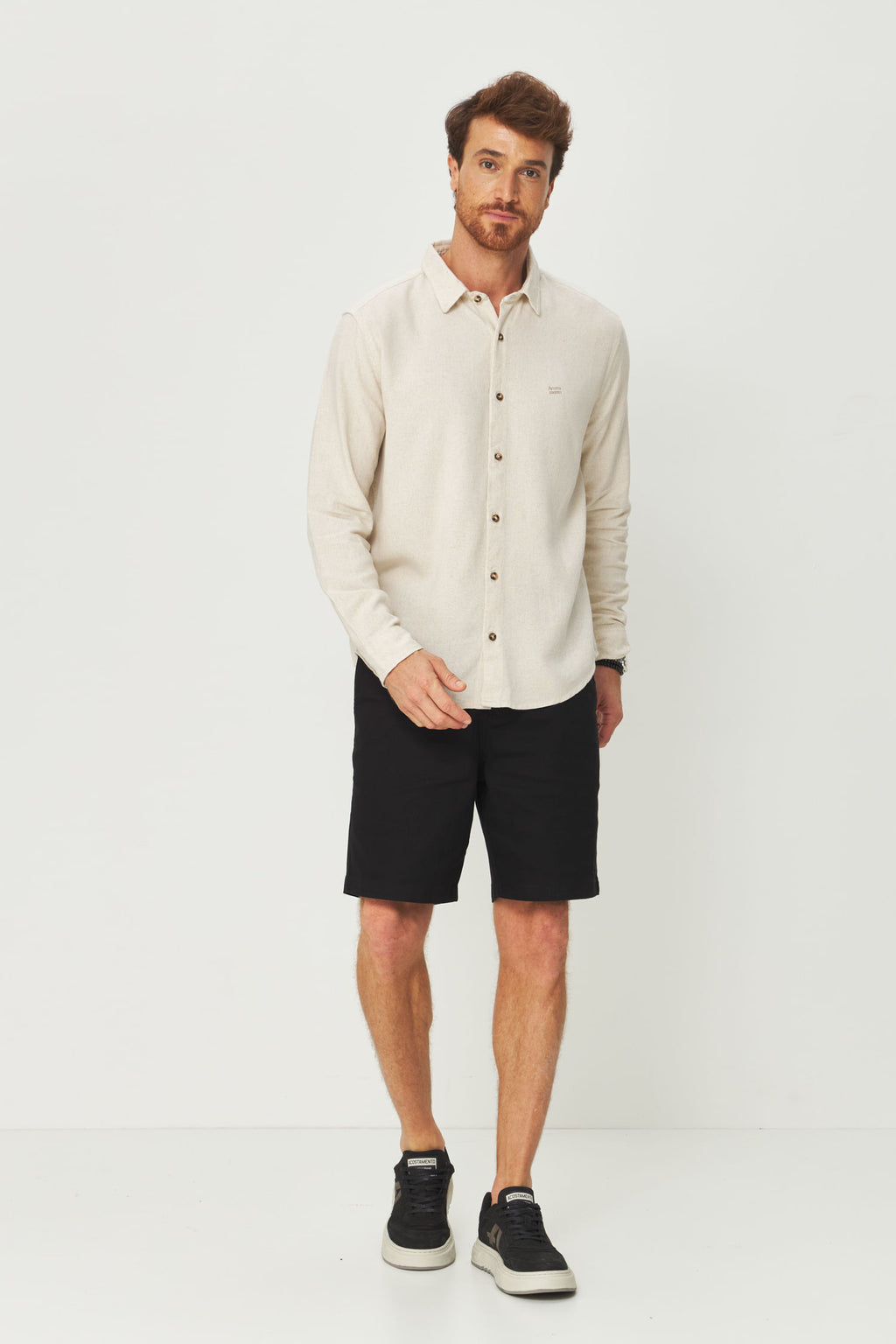 Camisa Linho Manga Longa Masculina Acostamento Natural