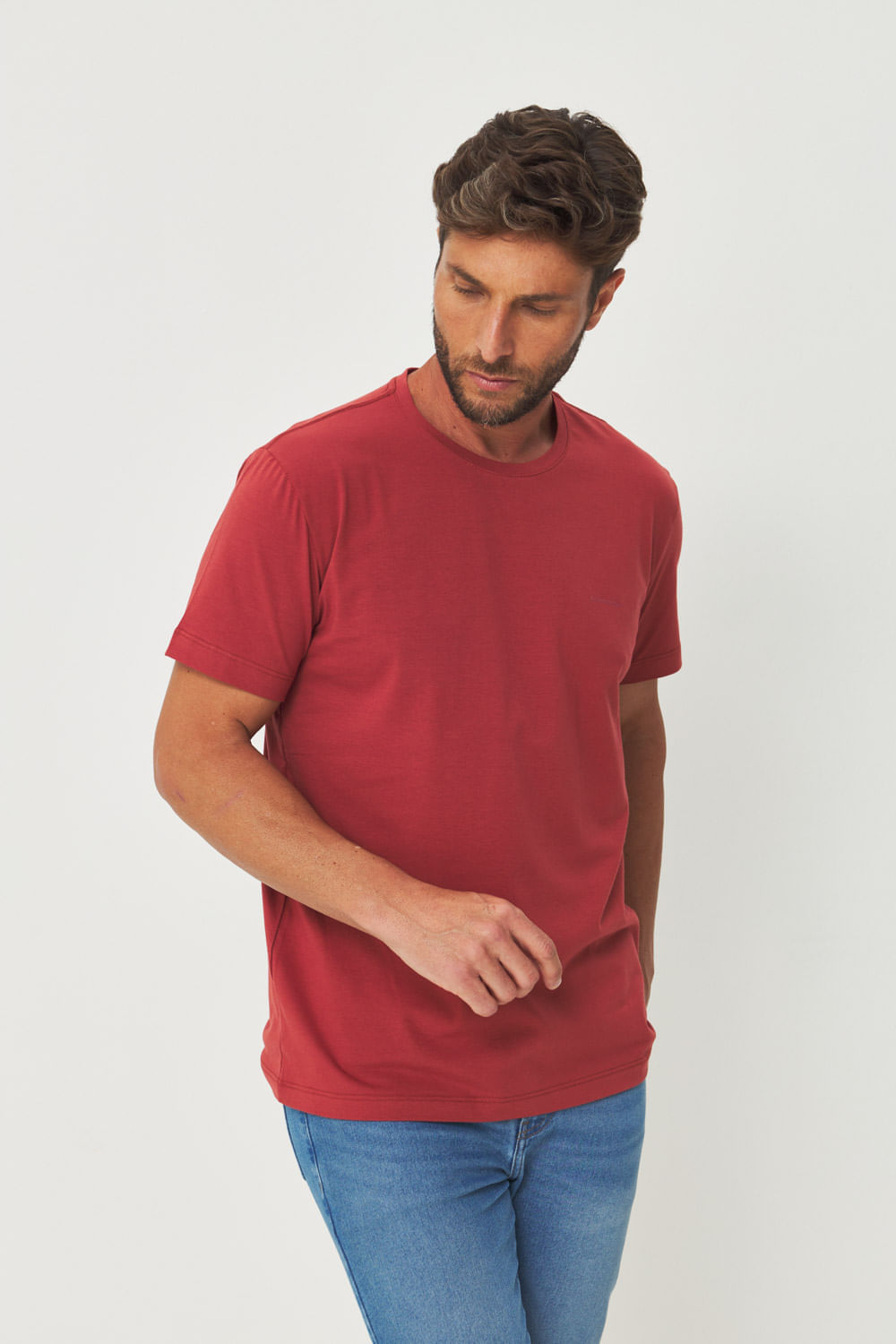 Camiseta Mini Lettering Masculina Acostamento Vermelho Telha