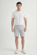 Bermuda Listrada Casual Masculina Acostamento Listrado Bege