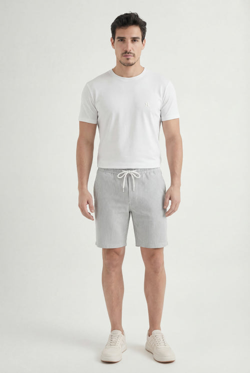 Bermuda Listrada Casual Masculina Acostamento Listrado Bege