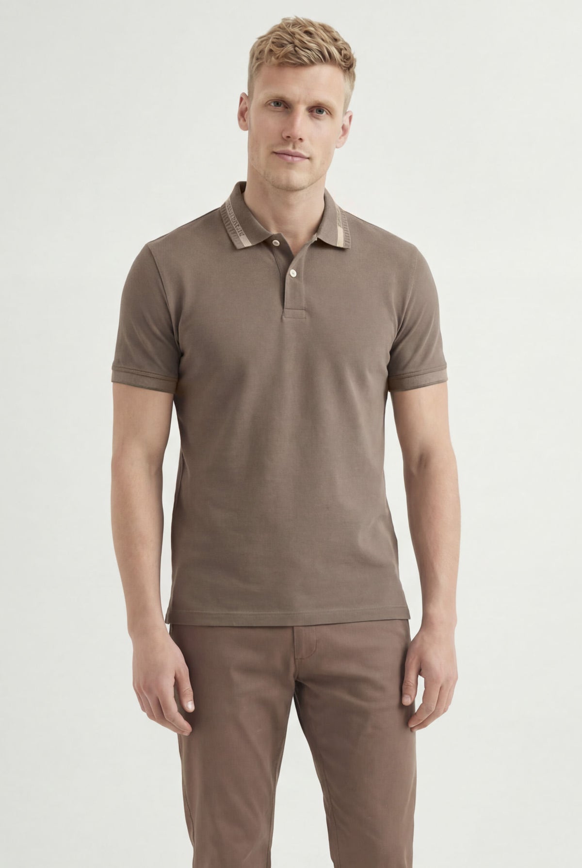 Polo Casual Com Elastano Masculina Acostamento Capuccino