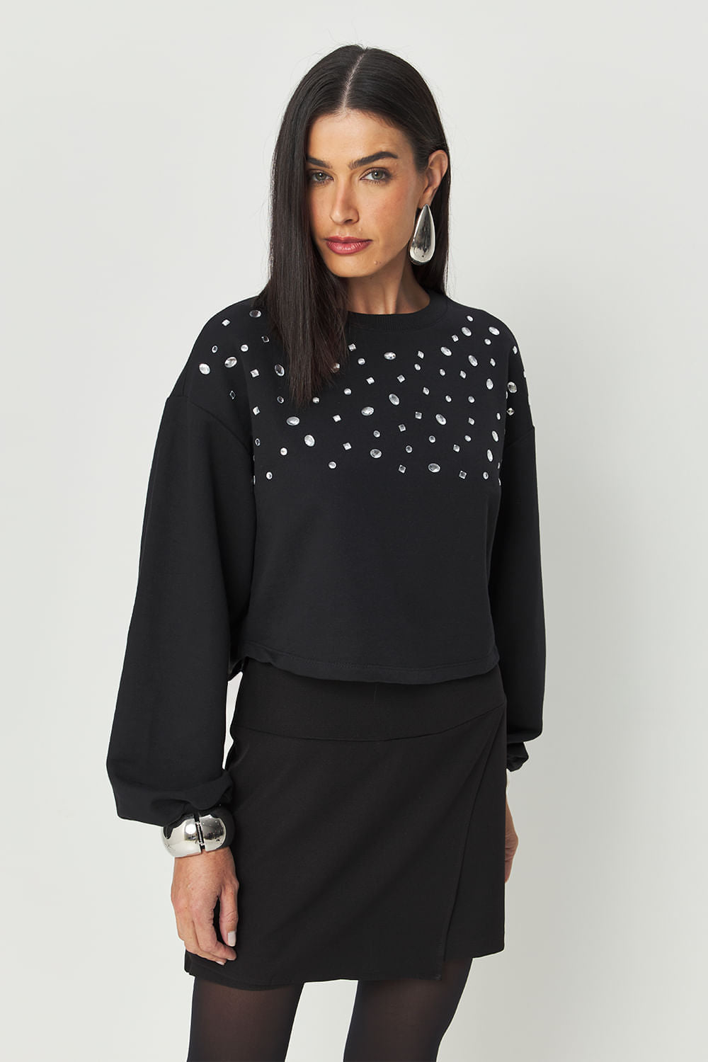 Blusão Moletom Cristal Feminino Acostamento Preto