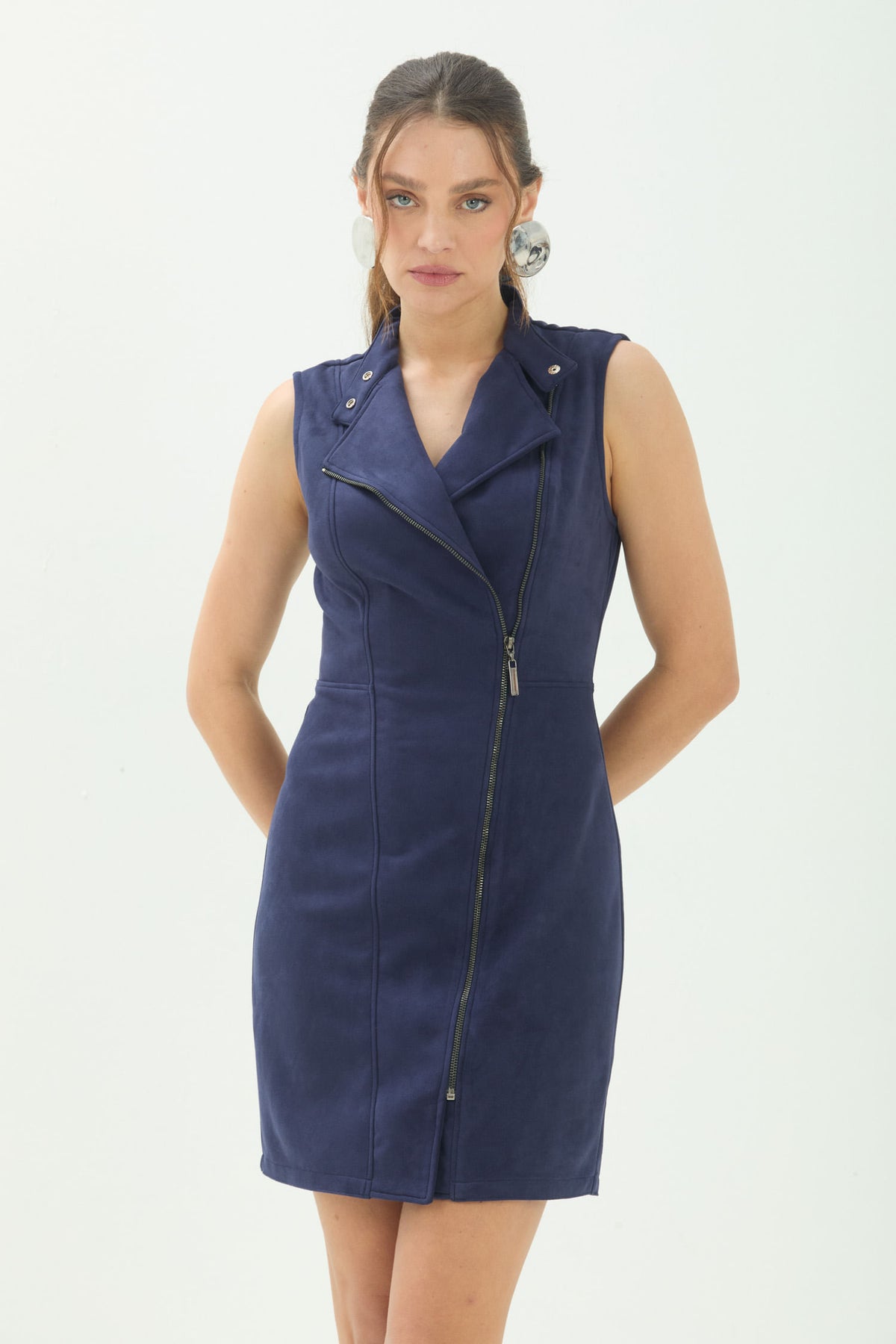 Vestido Curto Com Zíper ACT Feminino Royal Blue