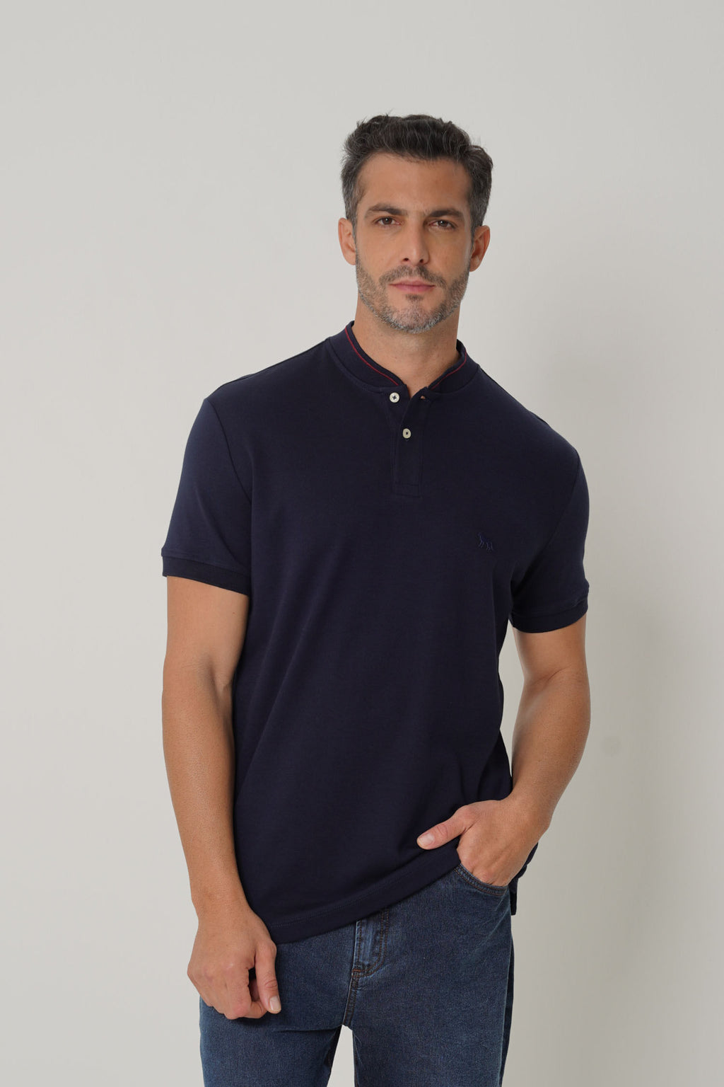 Polo Gola Padre Masculina Acostamento Marinho