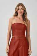 Top Corset PU Feminino Acostamento Areia