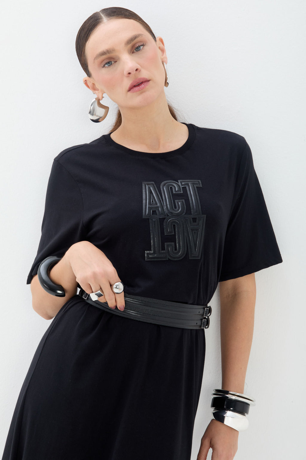 Vestido Maxi T Shirt ACT Feminino Mescla Grafite
