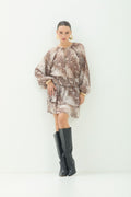 Vestido Estampado Manga Longa ACT Feminino Snake Skin