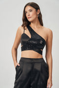 Top Ombro Só Paetê Feminino Acostamento Preto