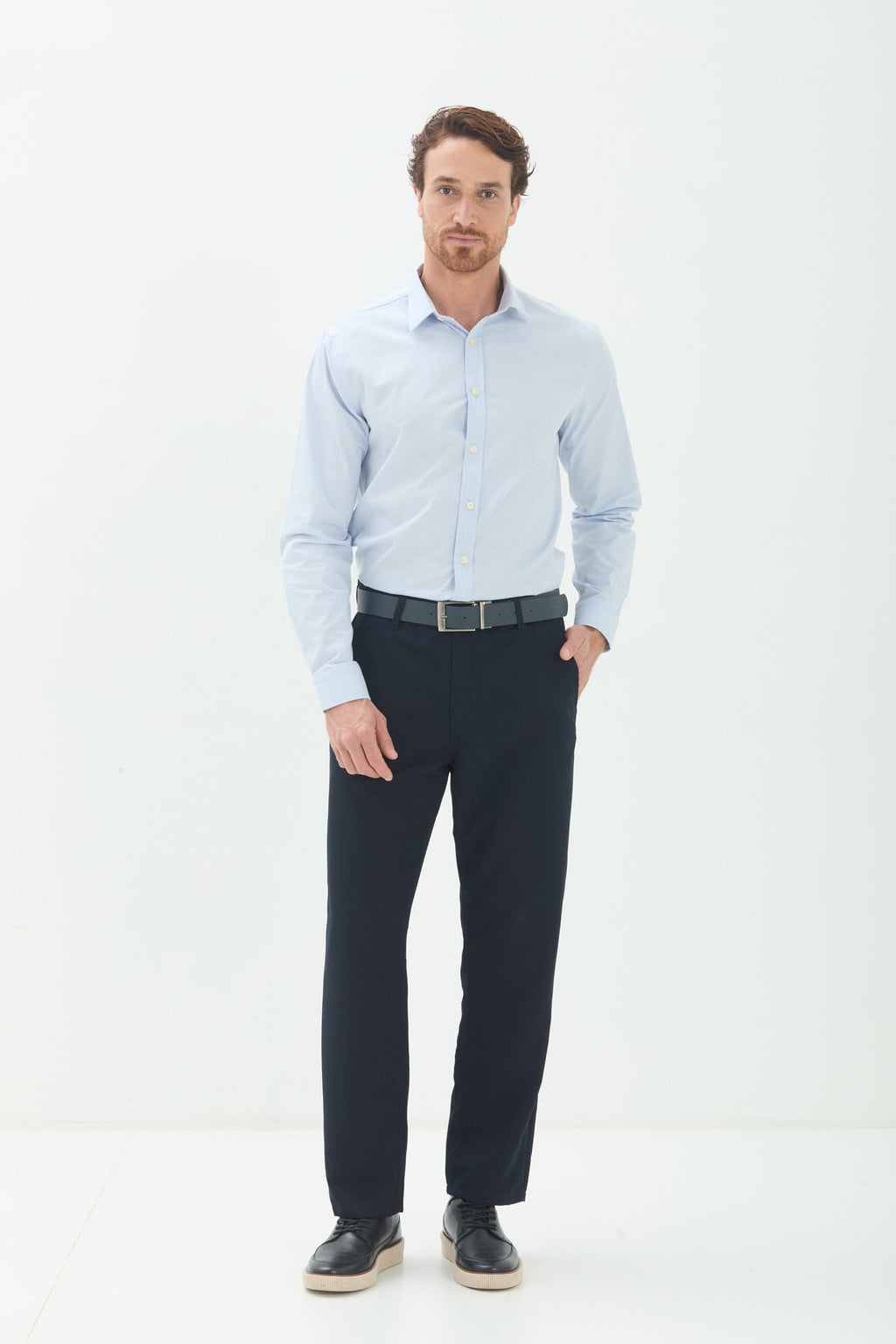 Camisa Manga Longa Scrivania Masculina Acostamento Micro Vichy Azul Claro
