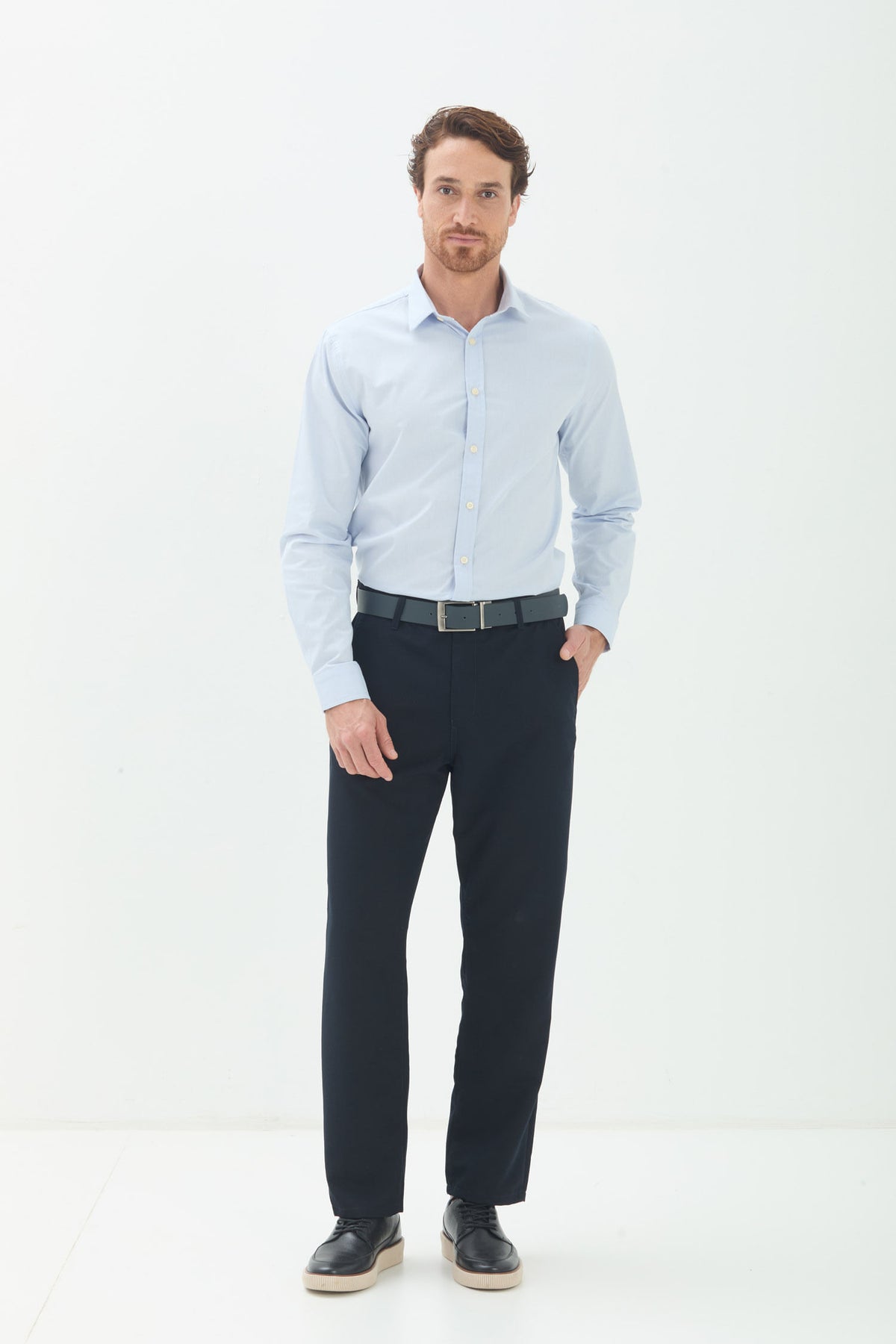 Camisa Manga Longa Scrivania Masculina Acostamento Micro Vichy Azul Claro