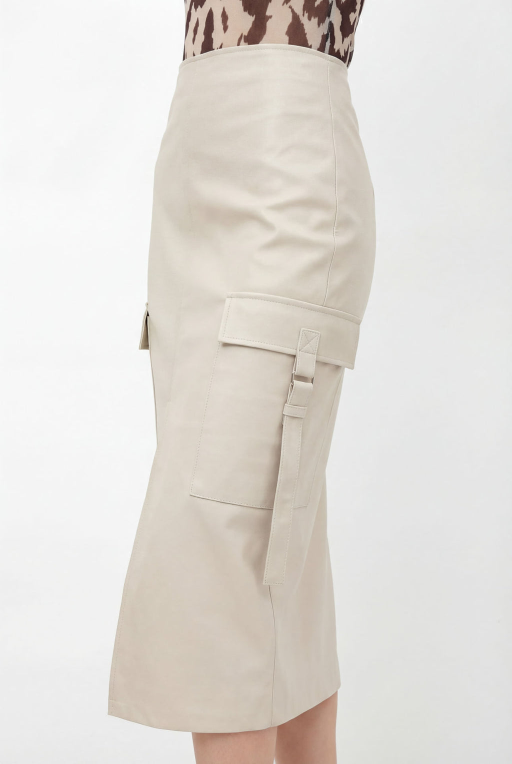 Saia PU Midi Cargo ACT Feminina Areia